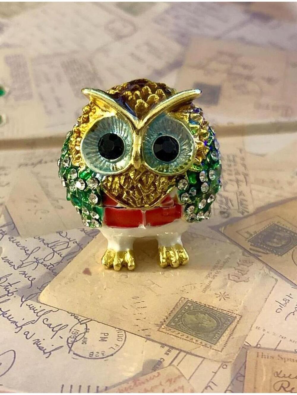 Sparkly Owl Trinket Box with Rhinestones and Secret Compartment
